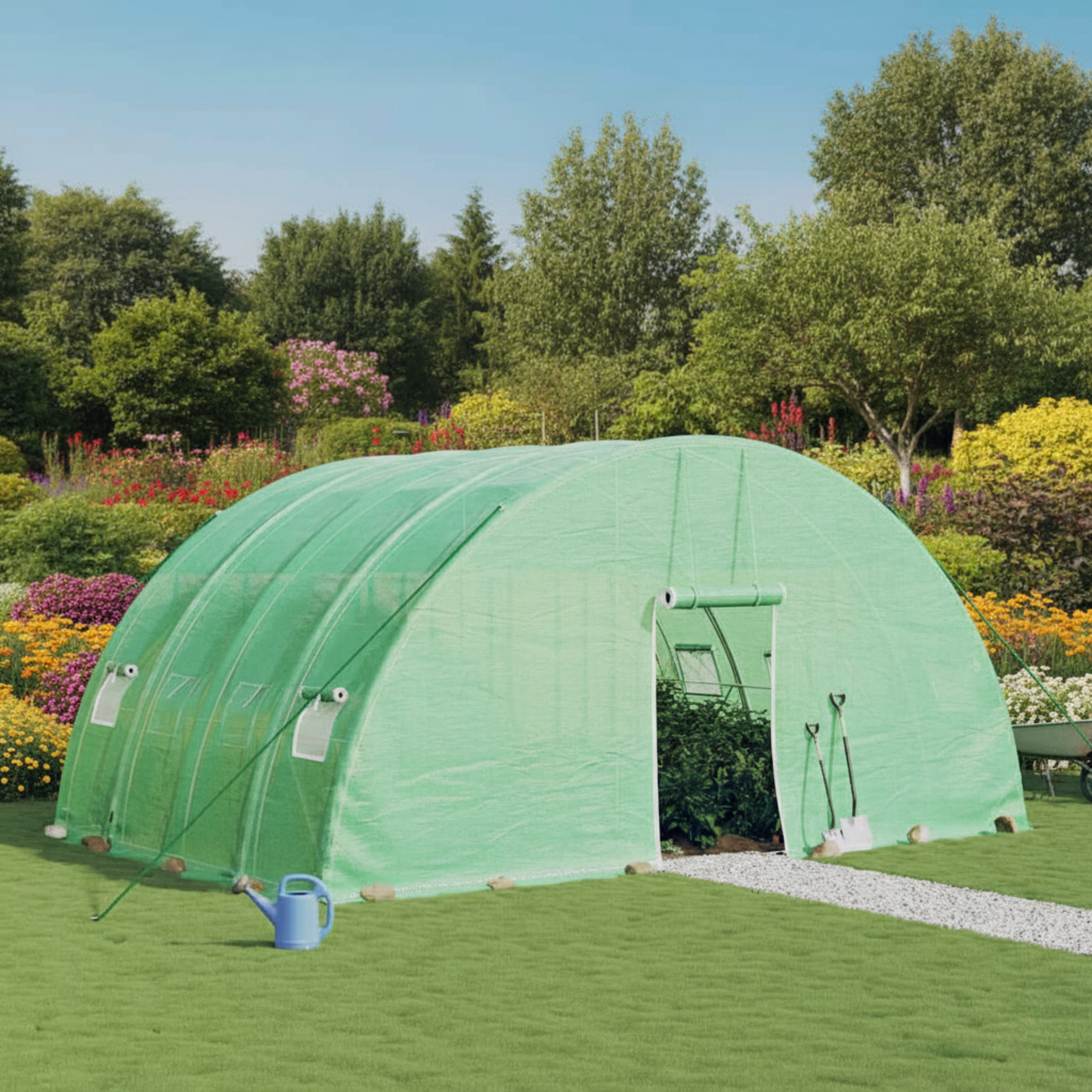 Serre Horizon 24 m² | Toile 140 g/m² traitement anti-UV | Hauteur : 2,85m | Largeur : 6m