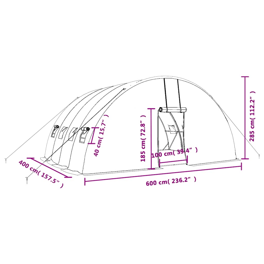 Serre Horizon 24 m² | Toile 140 g/m² traitement anti-UV | Hauteur : 2,85m | Largeur : 6m